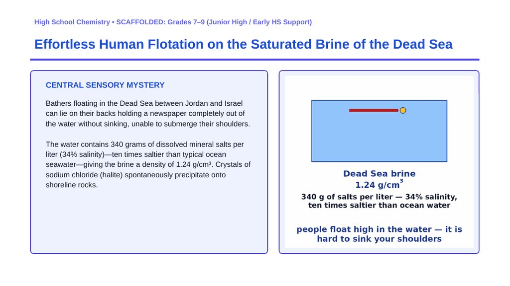 Mixtures, Solutions, & Solubility Scaffolded Phenomena-Based Lesson: Effortless Human Flotation on the Saturated Brine of the Dead Sea Presentation sample page
