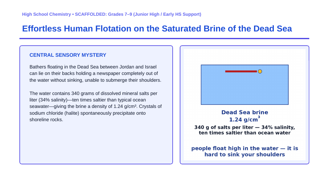 Mixtures, Solutions, & Solubility Scaffolded Phenomena-Based Lesson: Effortless Human Flotation on the Saturated Brine of the Dead Sea Presentation sample page