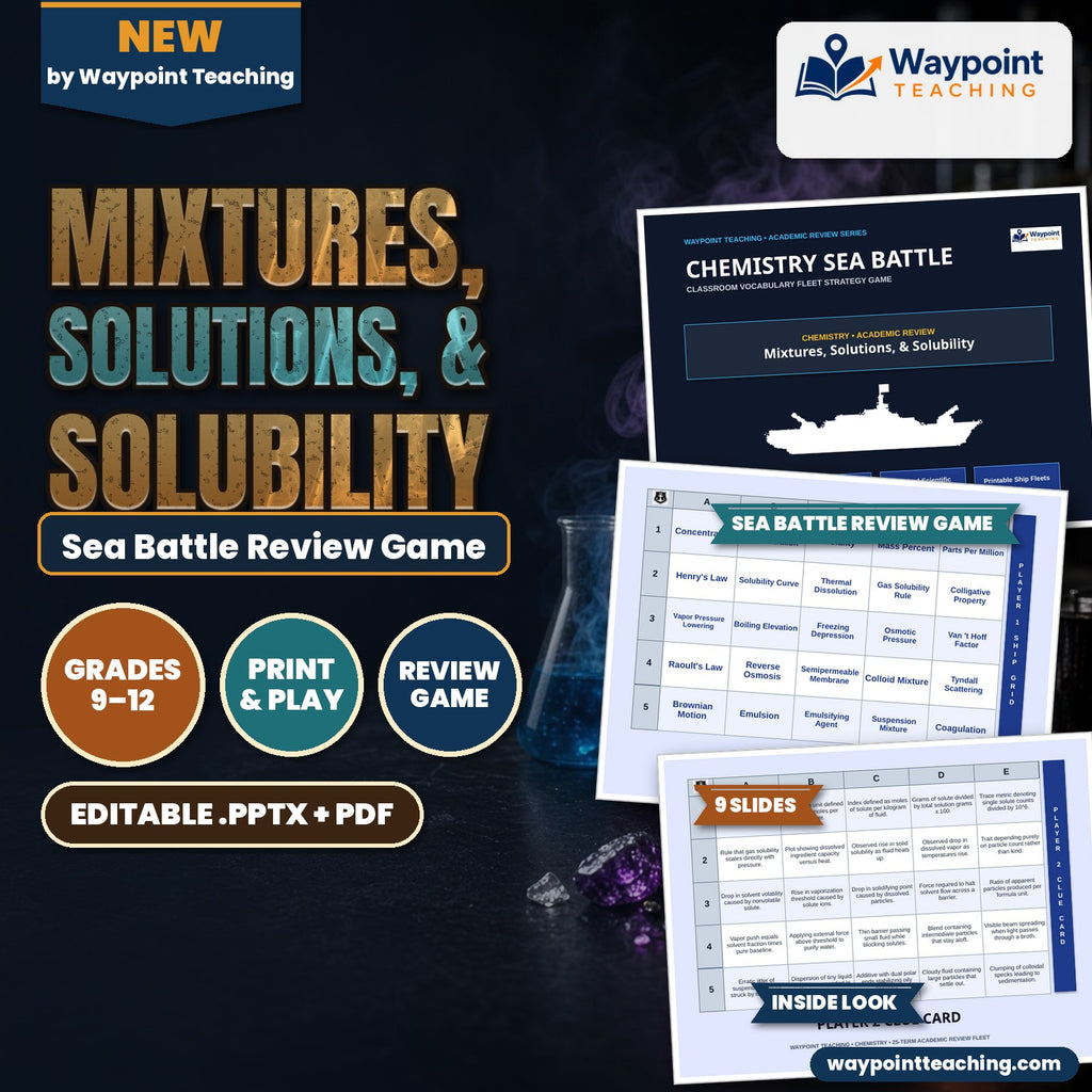 Mixtures, Solutions, & Solubility Sea Battle Review Game cover
