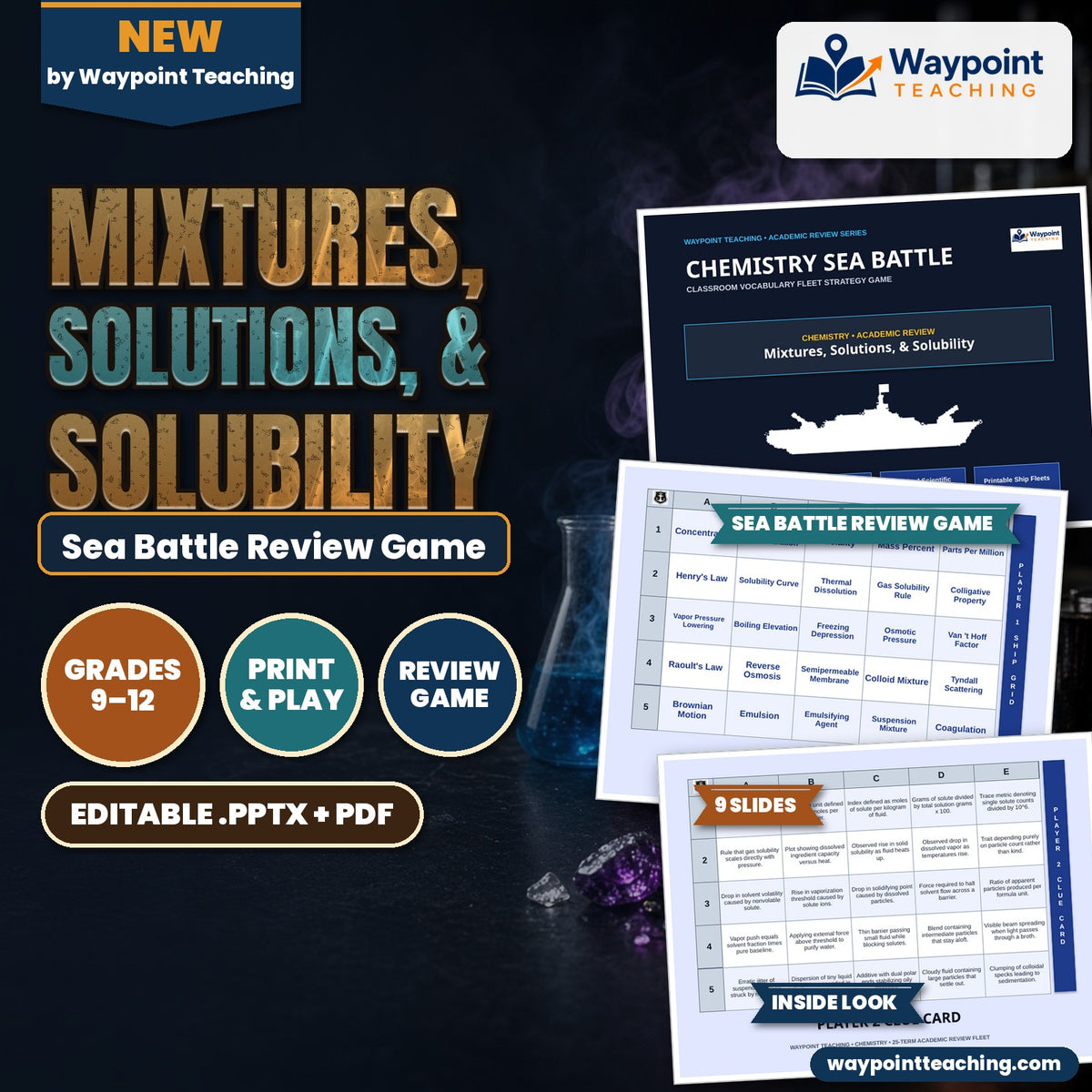 Mixtures, Solutions, & Solubility Sea Battle Review Game cover