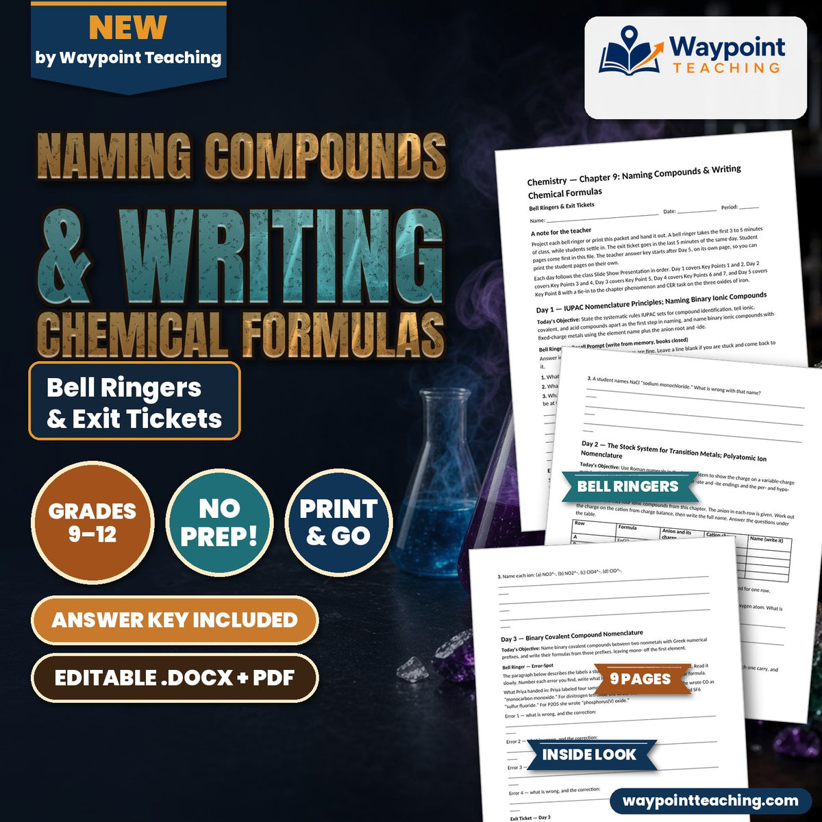 Naming Compounds & Writing Chemical Formulas Bell Ringers & Exit Tickets cover