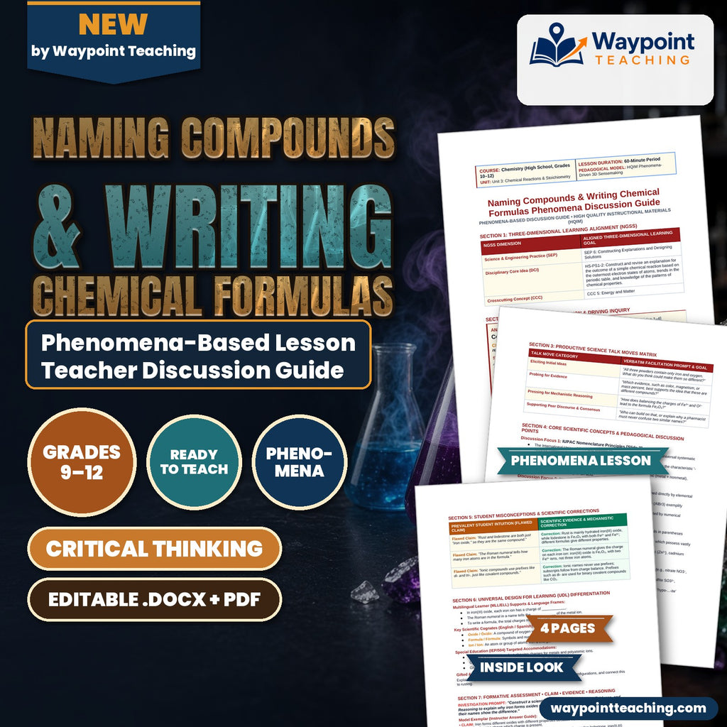 Naming Compounds & Writing Chemical Formulas Phenomena-Based Lesson: Contrasting Chemical Properties of Iron(II) vs. Iron(III) Oxides Teacher Discussion Guide cover