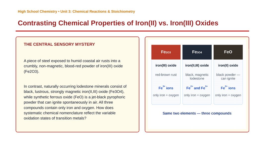 Naming Compounds & Writing Chemical Formulas Phenomena-Based Lesson: Contrasting Chemical Properties of Iron(II) vs. Iron(III) Oxides Presentation sample page