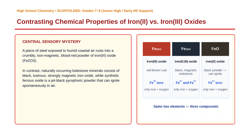 Naming Compounds & Writing Chemical Formulas Scaffolded Phenomena-Based Lesson: Contrasting Chemical Properties of Iron(II) vs. Iron(III) Oxides Presentation sample page