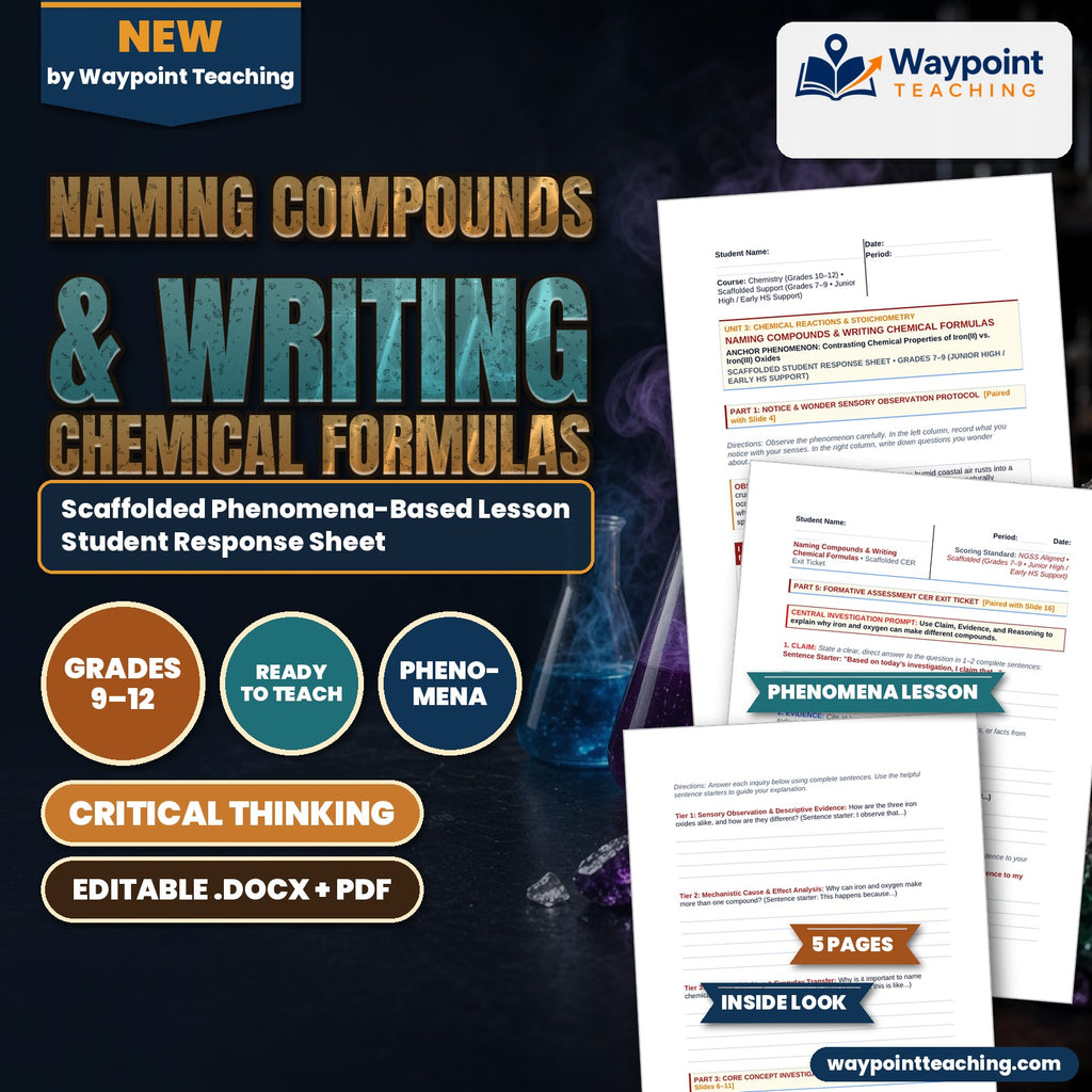 Naming Compounds & Writing Chemical Formulas Scaffolded Phenomena-Based Lesson: Contrasting Chemical Properties of Iron(II) vs. Iron(III) Oxides Student Response Sheet cover
