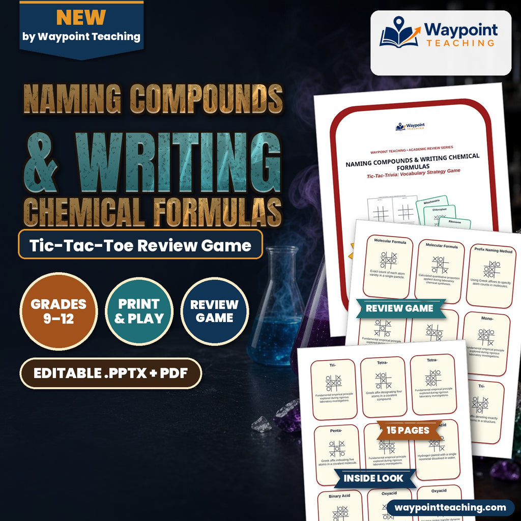 Naming Compounds & Writing Chemical Formulas Tic-Tac-Toe Review Game cover