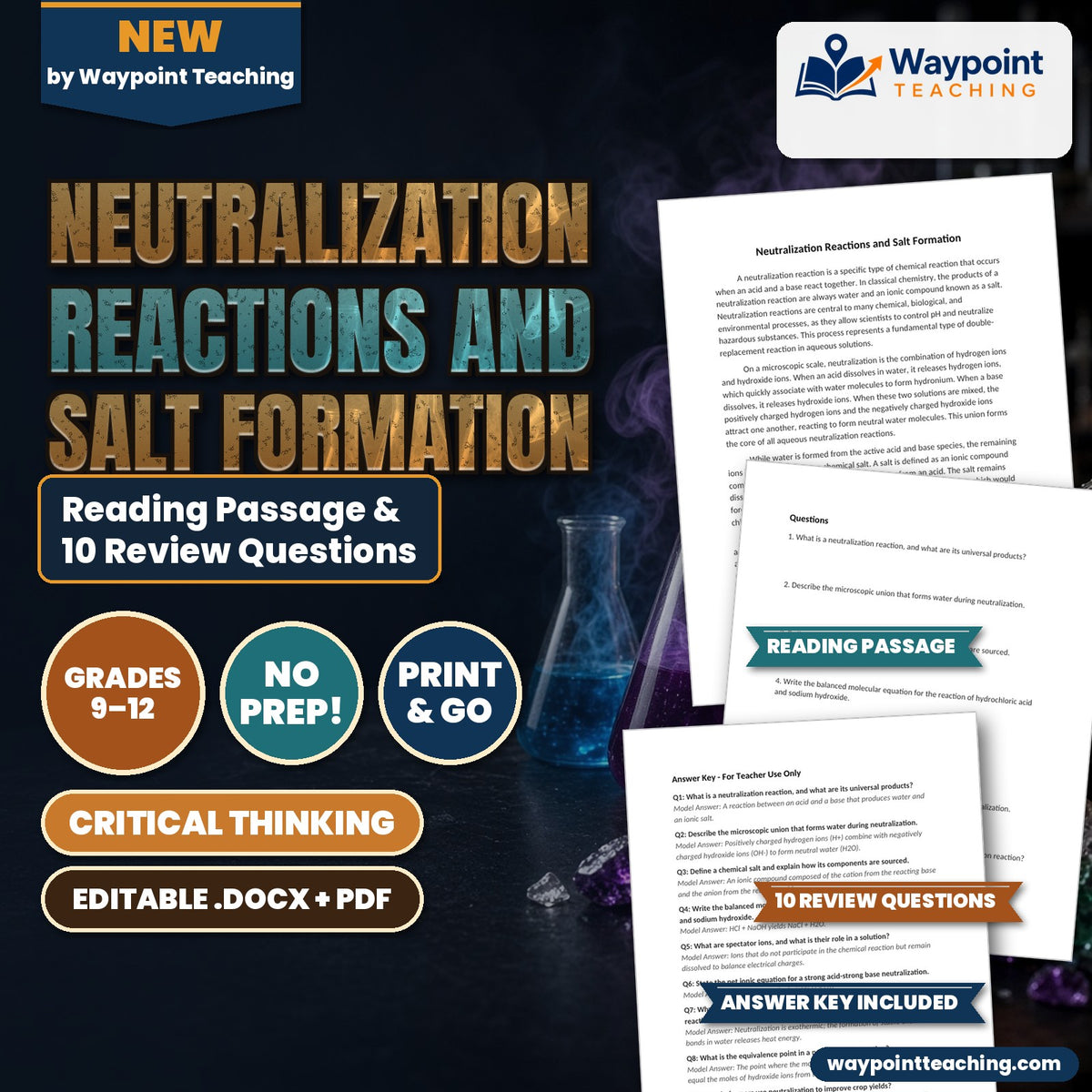 Neutralization Reactions and Salt Formation Reading Worksheet cover