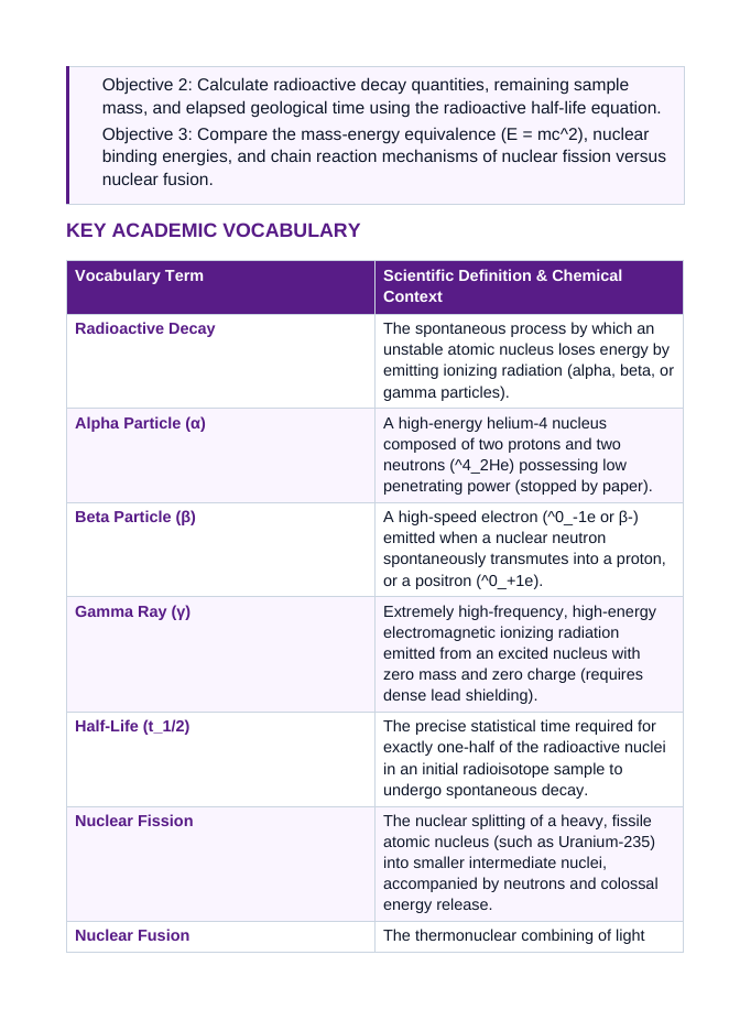 Nuclear Chemistry & Radioactivity 5E Lesson Plan sample page