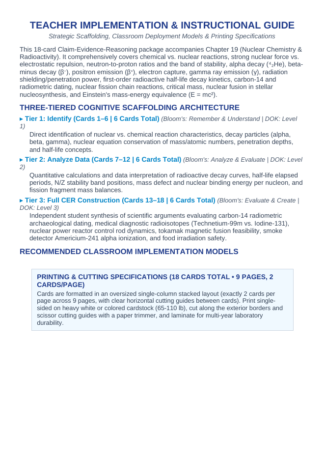 Nuclear Chemistry & Radioactivity CER Task Cards sample page