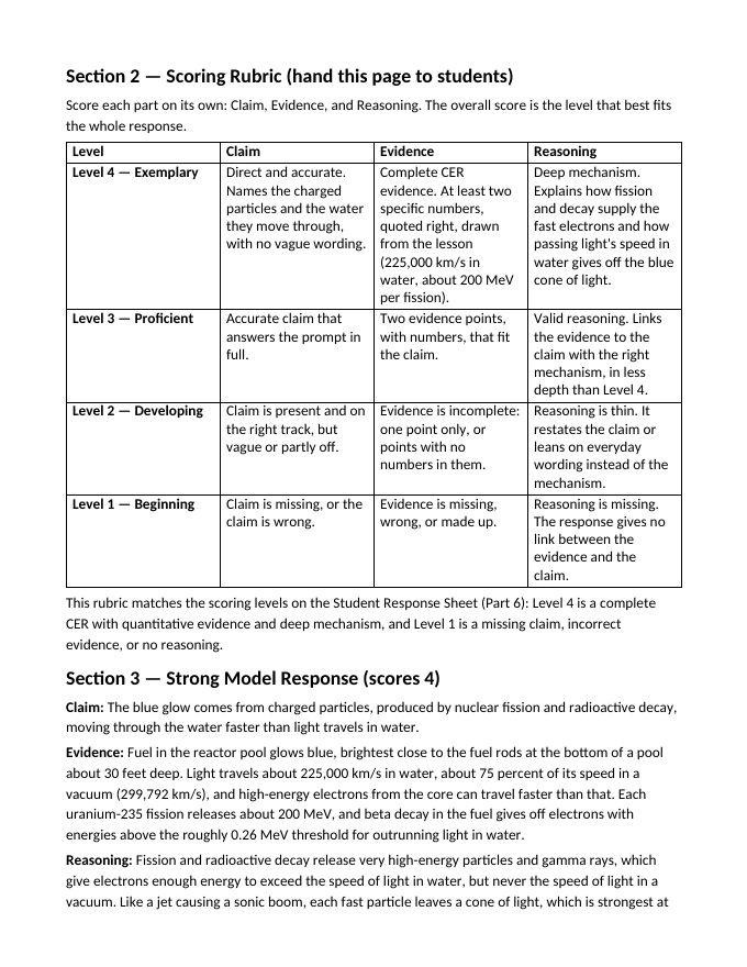 Nuclear Chemistry & Radioactivity Model Response & Scoring Guide sample page
