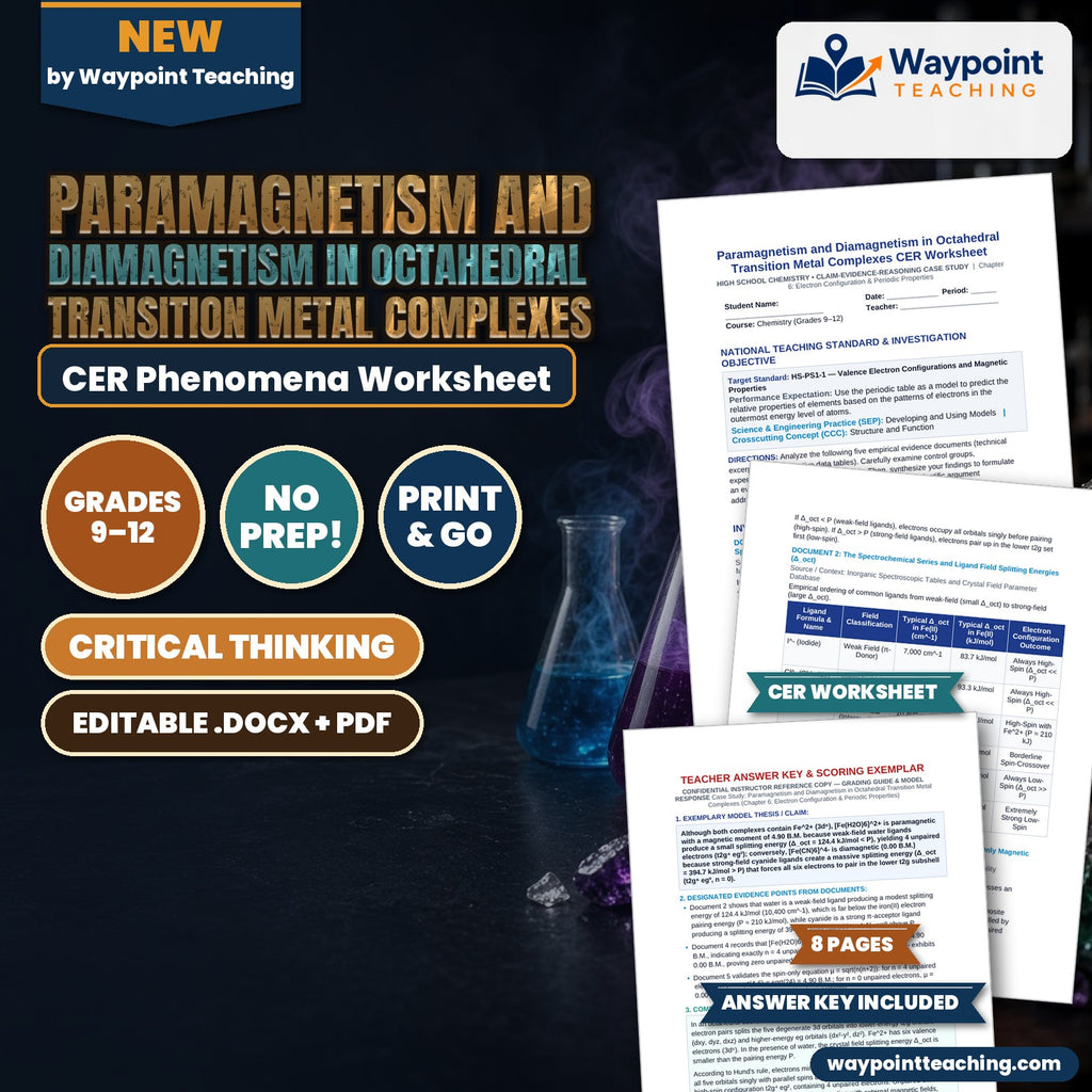 Paramagnetism and Diamagnetism in Octahedral Transition Metal Complexes CER Phenomena Worksheet cover