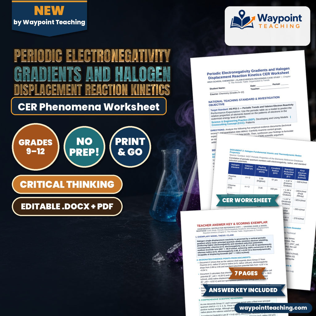 Periodic Electronegativity Gradients and Halogen Displacement Reaction Kinetics CER Phenomena Worksheet cover