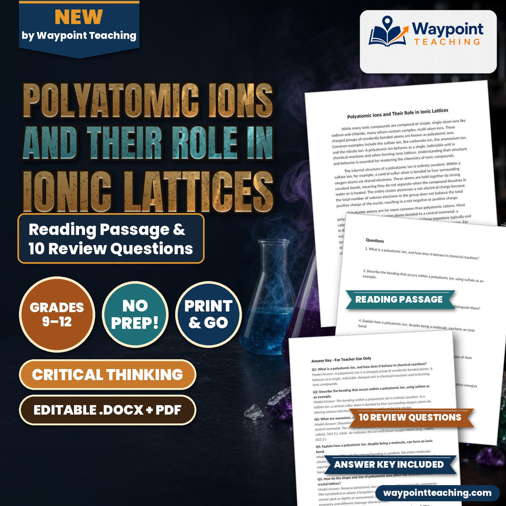 Polyatomic Ions and Their Role in Ionic Lattices Reading Worksheet cover