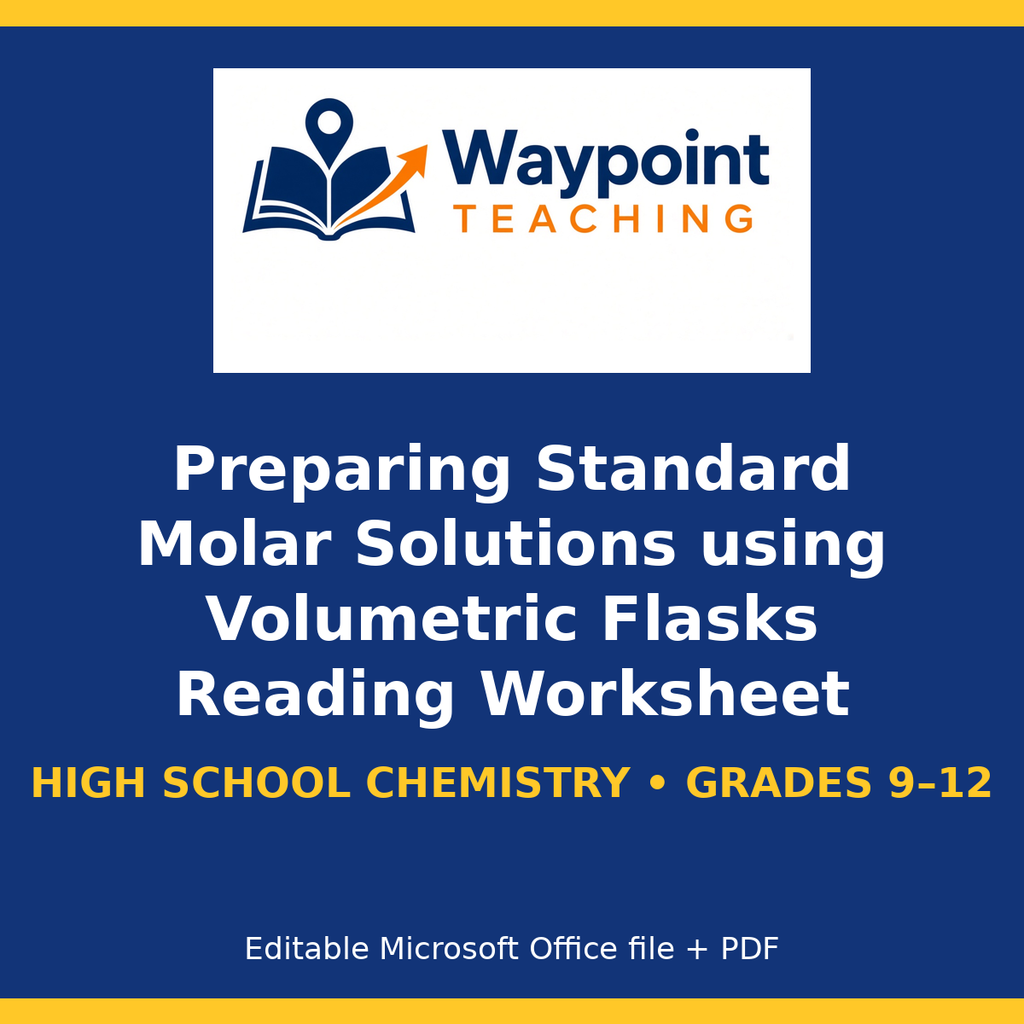 Preparing Standard Molar Solutions using Volumetric Flasks Reading Worksheet cover