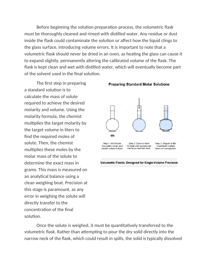 Preparing Standard Molar Solutions using Volumetric Flasks Reading Worksheet sample page