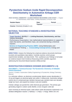 Pyrotechnic Sodium Azide Rapid Decomposition Stoichiometry in Automotive Airbags CER Phenomena Worksheet sample page