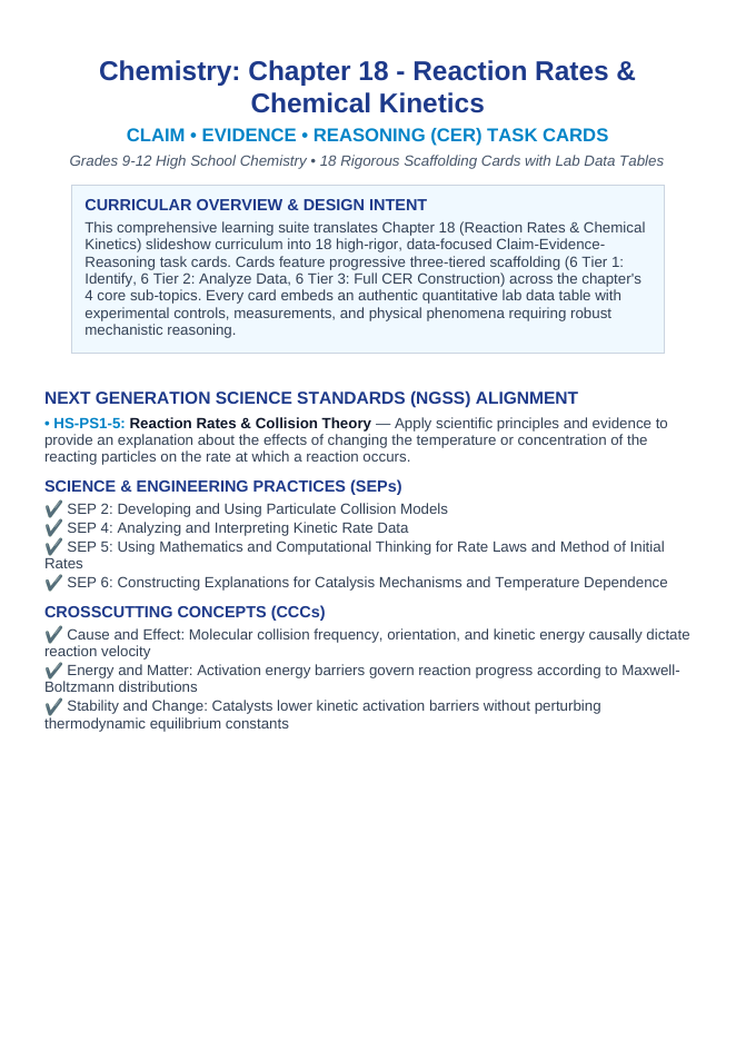 Reaction Rates & Chemical Kinetics CER Task Cards sample page