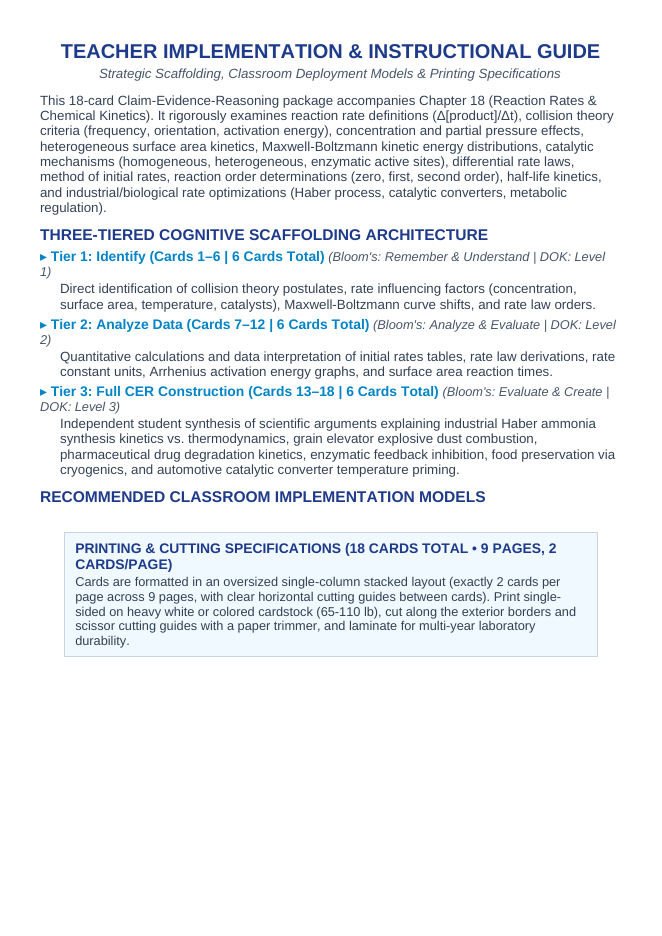 Reaction Rates & Chemical Kinetics CER Task Cards sample page