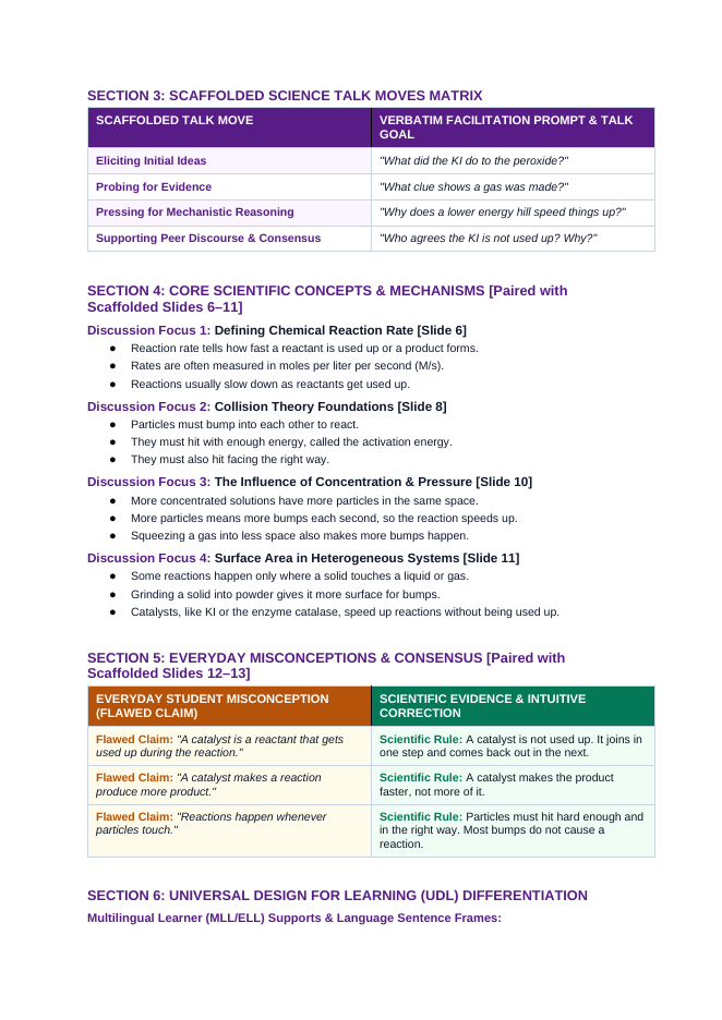 Reaction Rates & Chemical Kinetics Scaffolded Phenomena-Based Lesson: Potassium Iodide Catalyzed Elephant Toothpaste Foam Eruption Teacher Discussion Guide sample page