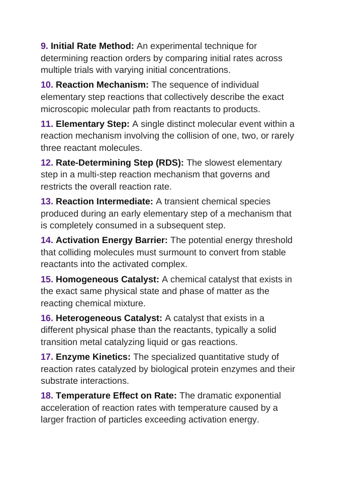 Reaction Rates & Chemical Kinetics Vocabulary Words & Definitions sample page