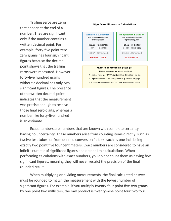 Rules for Significant Figures in Chemical Calculations Reading Worksheet sample page