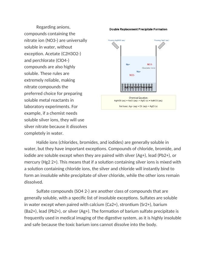 Solubility Rules and Double Replacement Precipitates Reading Worksheet sample page