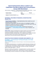Spectrophotometric Beer-Lambert Law Calibration and Micro-Molar Dye Concentration Assay CER Phenomena Worksheet sample page