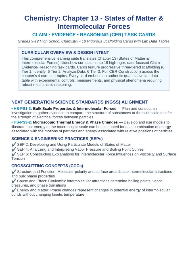 States of Matter & Intermolecular Forces CER Task Cards sample page