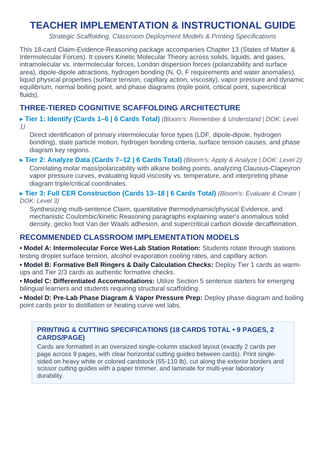 States of Matter & Intermolecular Forces CER Task Cards sample page
