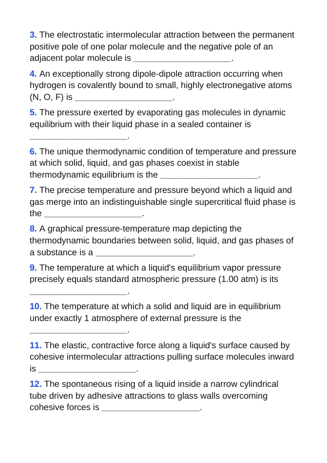 States of Matter & Intermolecular Forces Fill-in-the-Blank Vocabulary Worksheet sample page