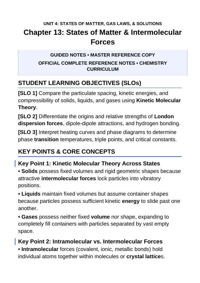States of Matter & Intermolecular Forces Guided Notes sample page