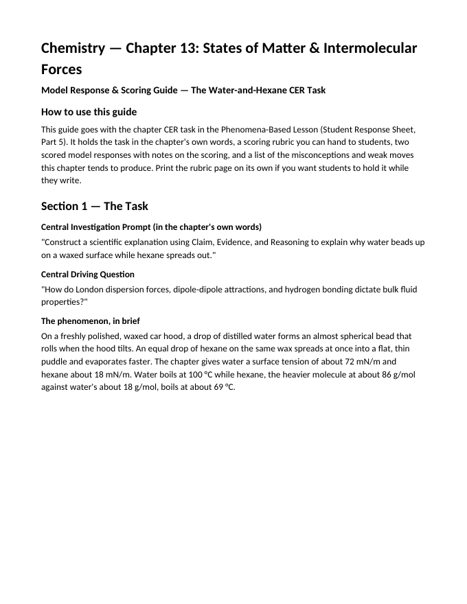 States of Matter & Intermolecular Forces Model Response & Scoring Guide sample page