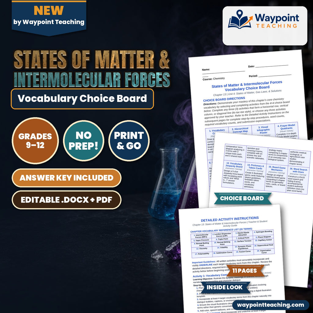States of Matter & Intermolecular Forces Vocabulary Choice Board cover