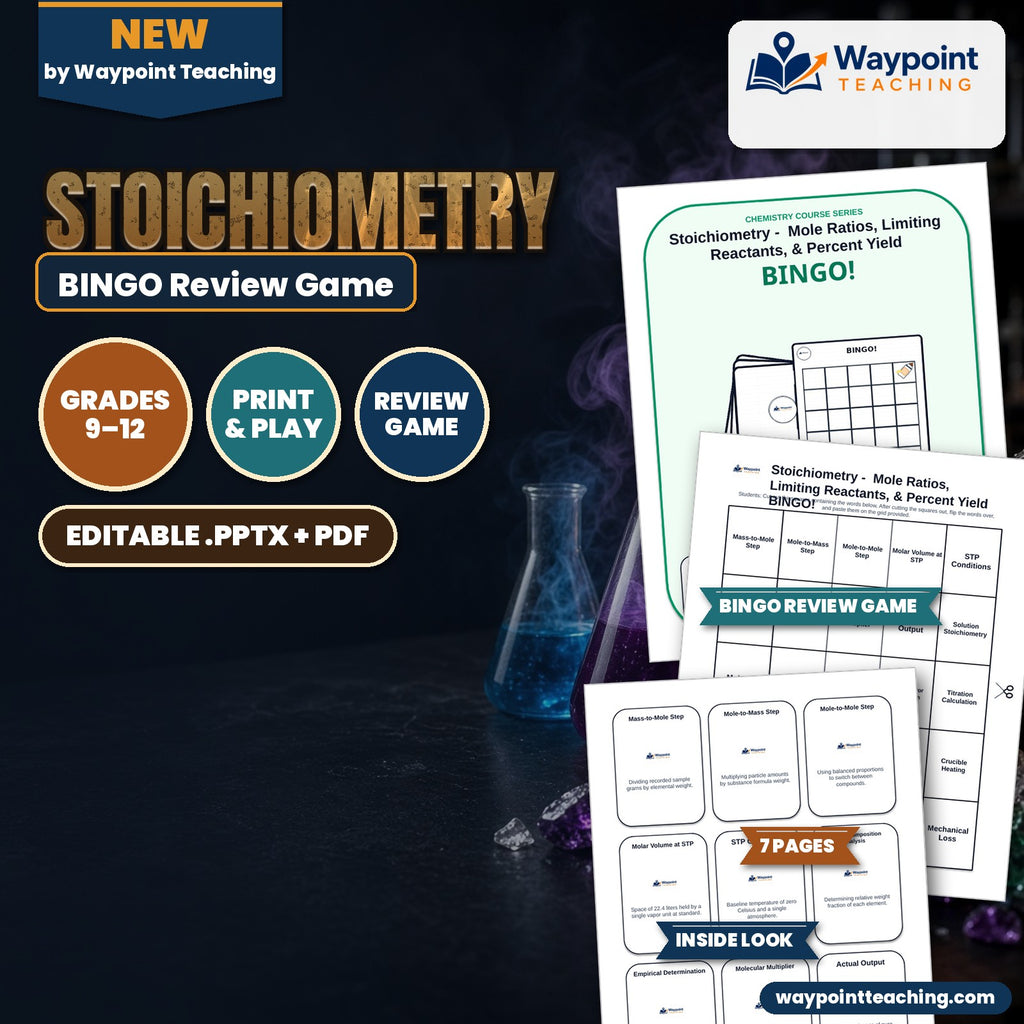 Stoichiometry: Mole Ratios, Limiting Reactants, & Percent Yield BINGO Review Game cover