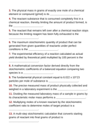 Stoichiometry: Mole Ratios, Limiting Reactants, & Percent Yield Fill-in-the-Blank Vocabulary Worksheet sample page