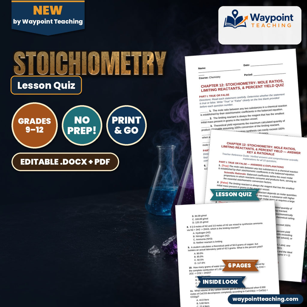 Stoichiometry: Mole Ratios, Limiting Reactants, & Percent Yield Lesson Quiz cover