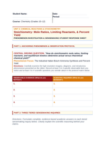 Stoichiometry: Mole Ratios, Limiting Reactants, & Percent Yield Phenomena-Based Lesson: The Industrial Haber-Bosch Ammonia Synthesis and Percent Yield Student Response Sheet sample page