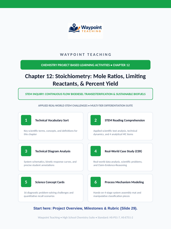 Stoichiometry: Mole Ratios, Limiting Reactants, & Percent Yield Project-Based Learning Activity sample page
