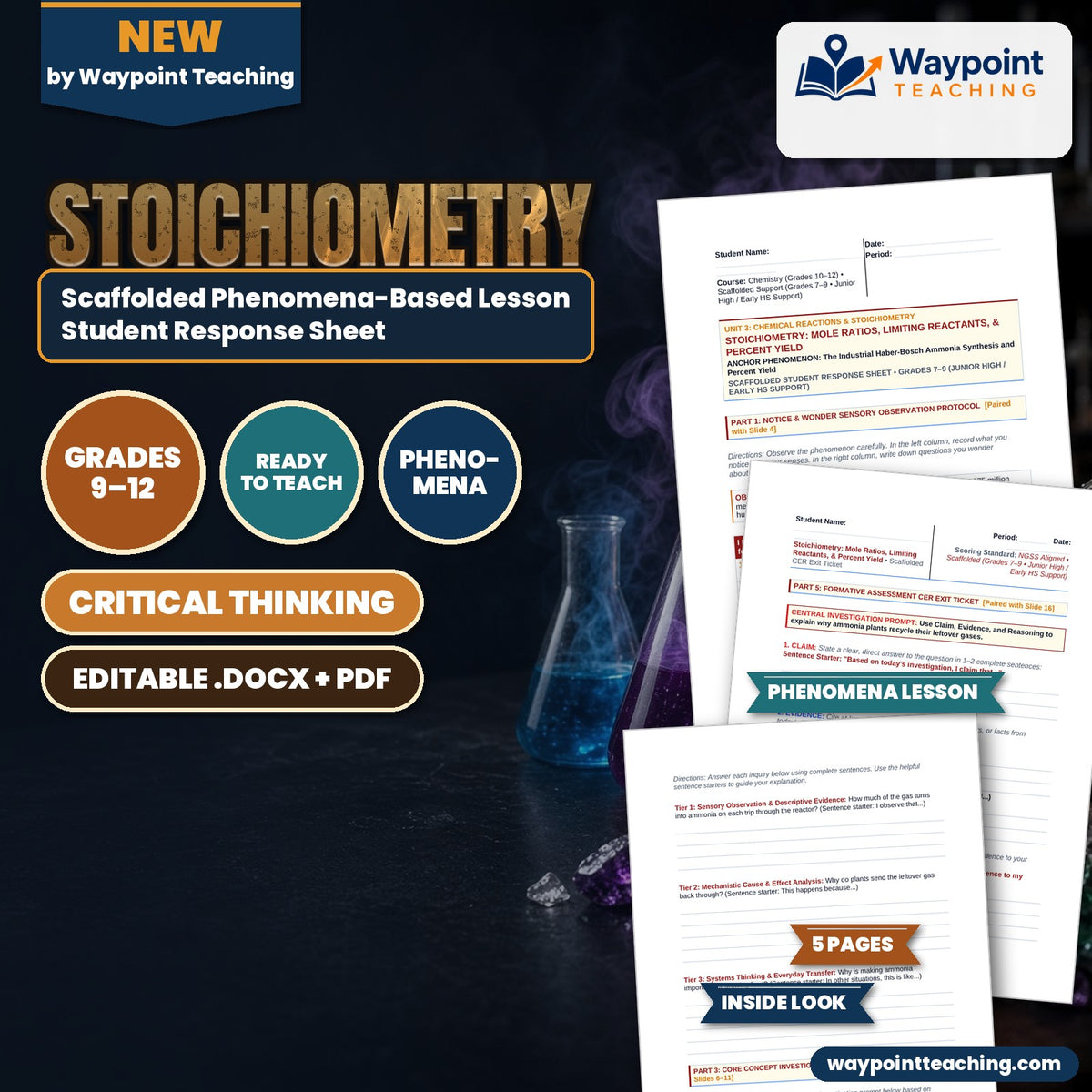 Stoichiometry: Mole Ratios, Limiting Reactants, & Percent Yield Scaffolded Phenomena-Based Lesson: The Industrial Haber-Bosch Ammonia Synthesis and Percent Yield Student Response Sheet cover