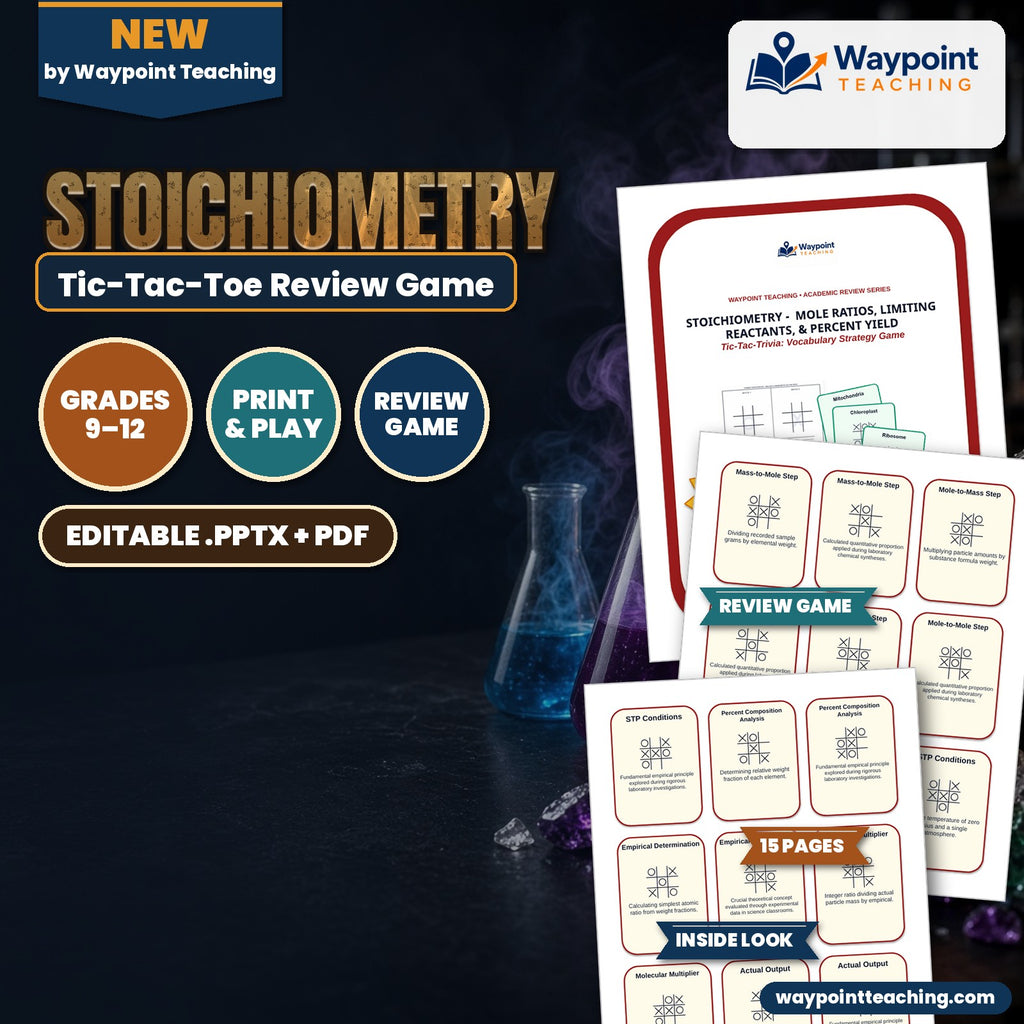 Stoichiometry: Mole Ratios, Limiting Reactants, & Percent Yield Tic-Tac-Toe Review Game cover