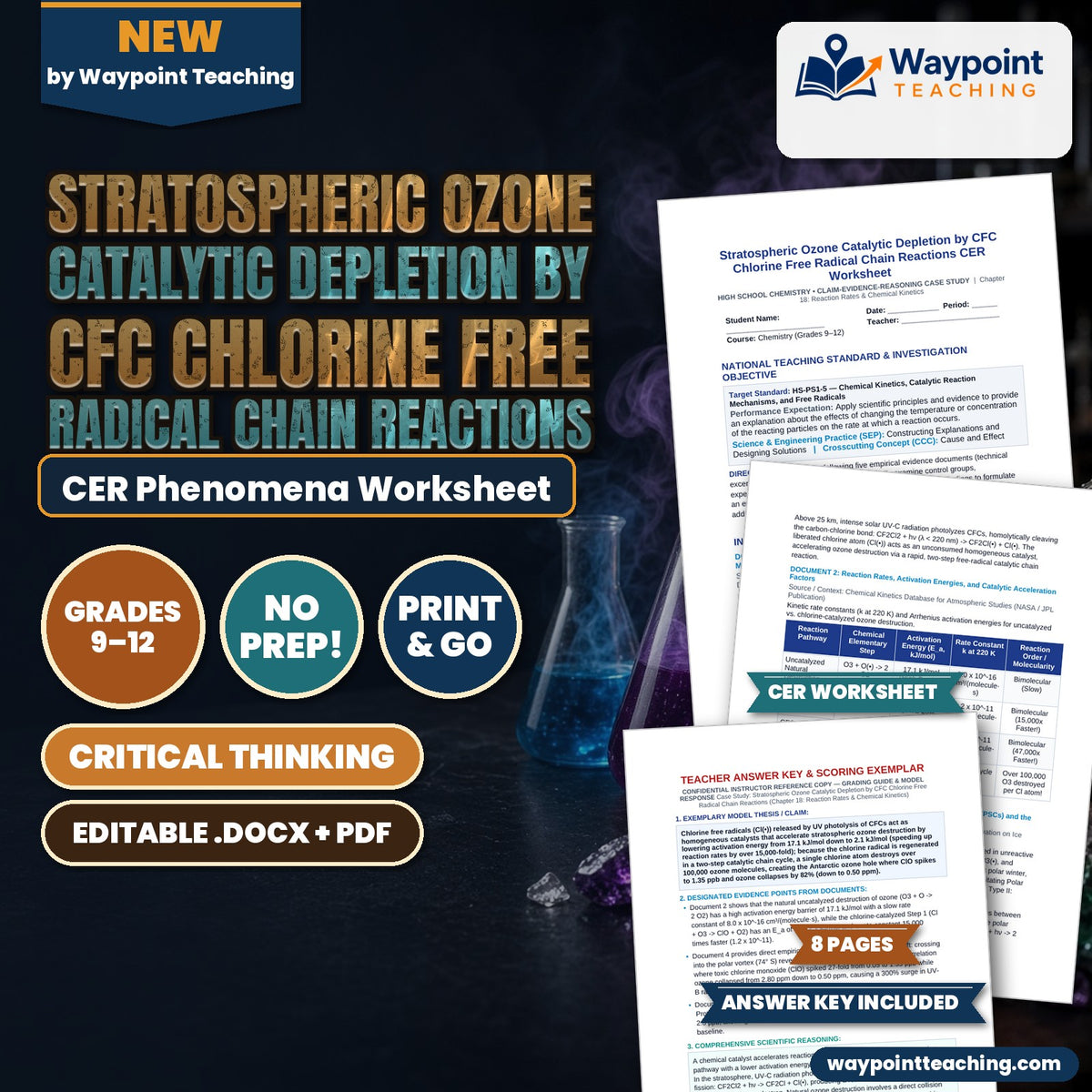Stratospheric Ozone Catalytic Depletion by CFC Chlorine Free Radical Chain Reactions CER Phenomena Worksheet cover