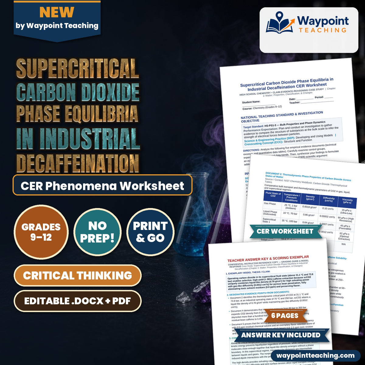 Supercritical Carbon Dioxide Phase Equilibria in Industrial Decaffeination CER Phenomena Worksheet cover