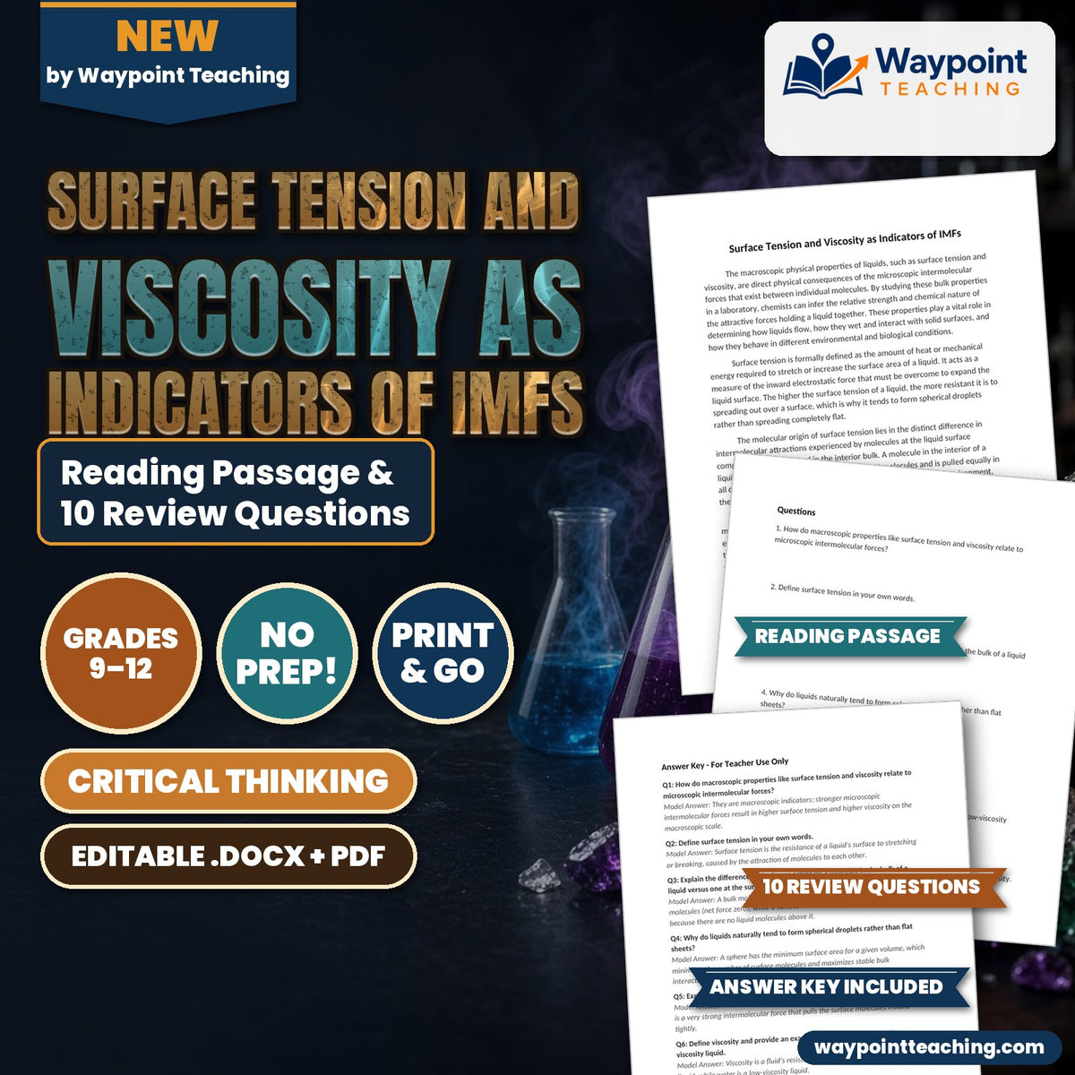 Surface Tension and Viscosity as Indicators of IMFs Reading Worksheet cover