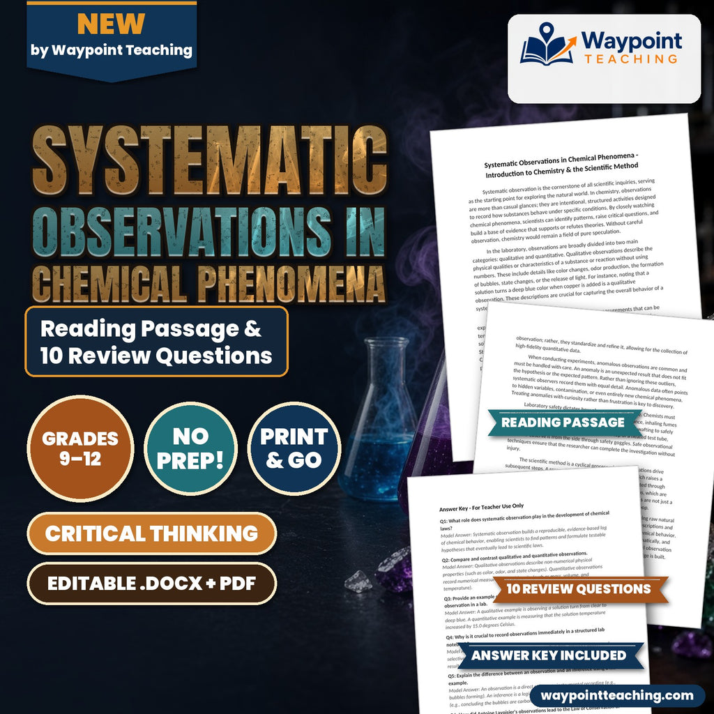 Systematic Observations in Chemical Phenomena Reading Worksheet cover