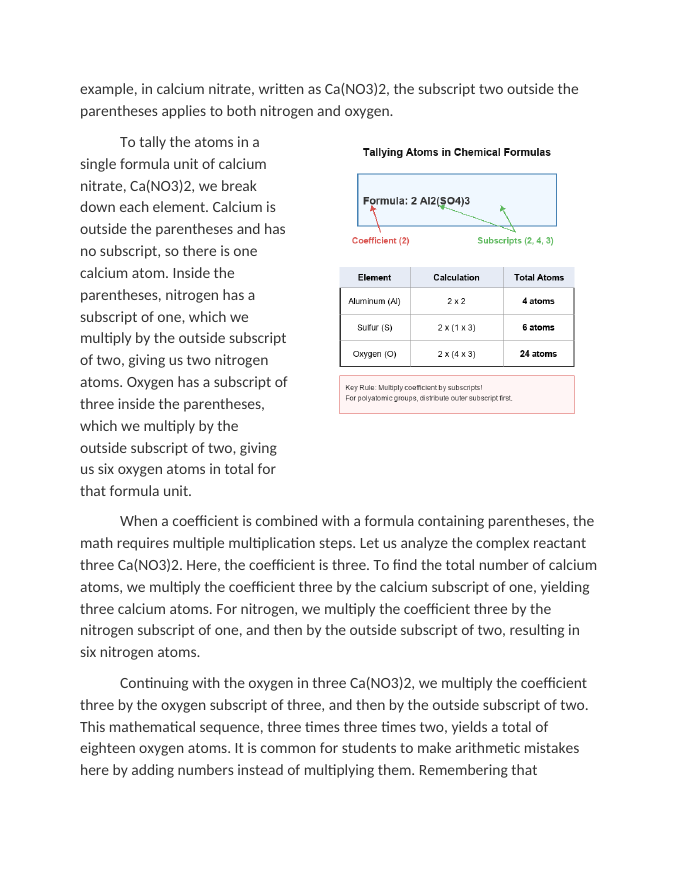 Tallying Atoms in Complex Reactants and Products Reading Worksheet sample page