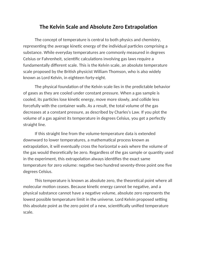 The Kelvin Scale and Absolute Zero Extrapolation Reading Worksheet sample page