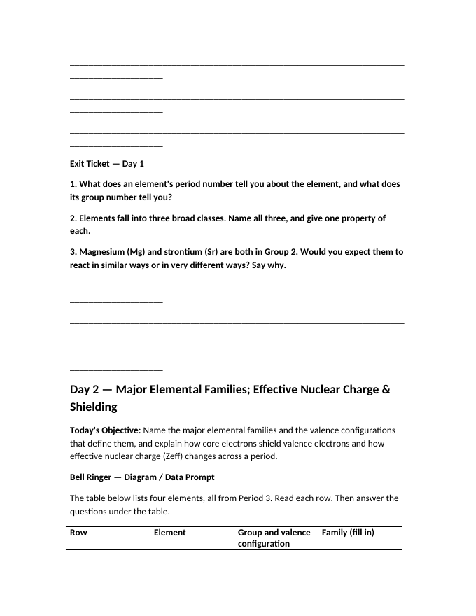 The Periodic Table: Organization & Trends Bell Ringers & Exit Tickets sample page