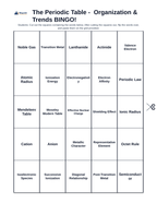 The Periodic Table: Organization & Trends BINGO Review Game sample page