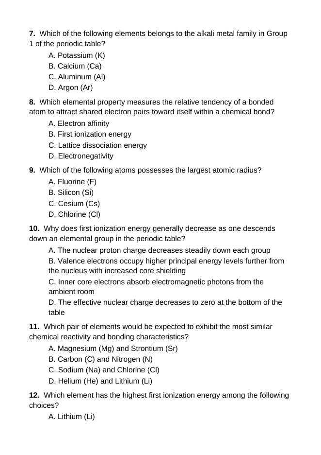 The Periodic Table: Organization & Trends Lesson Quiz sample page