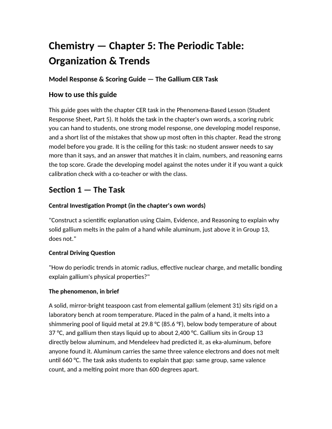 The Periodic Table: Organization & Trends Model Response & Scoring Guide sample page